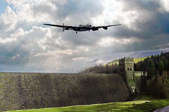 Lancaster bomber over Derwent Dam